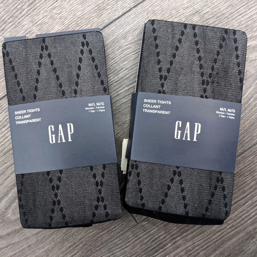 2 Pairs GAP Opaque Black Tights with Imprint size M/L NWT